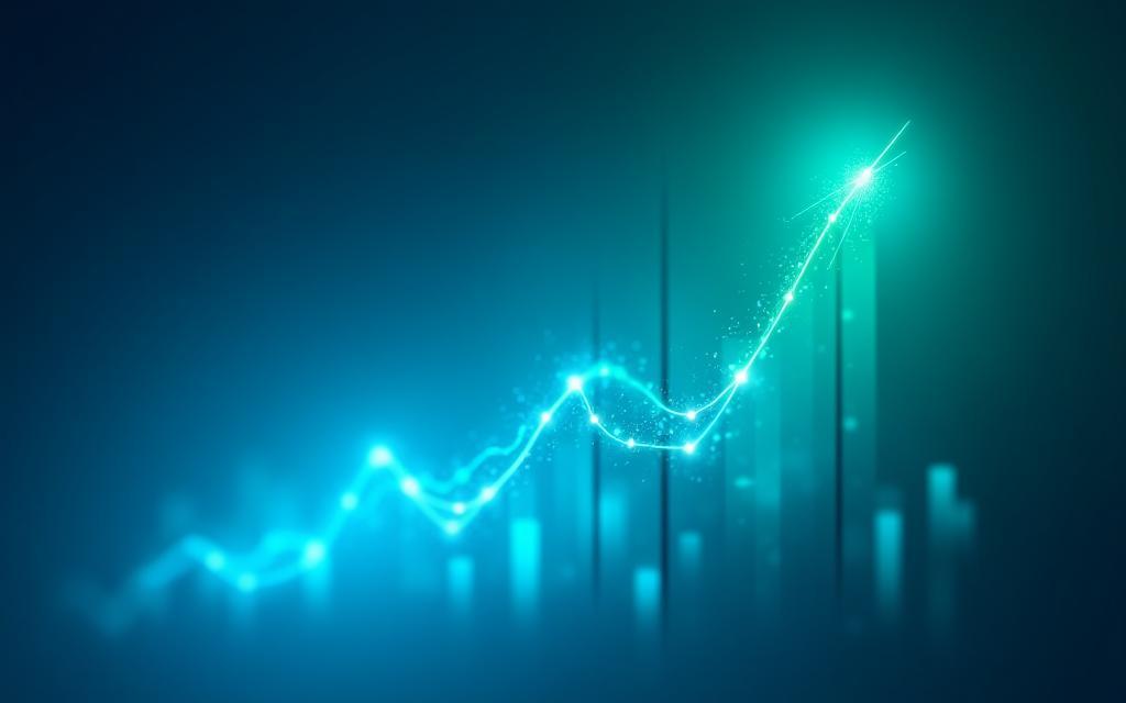 Abstract digital graph showing growth and success, overlaid with gradient